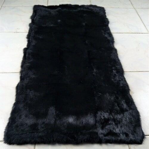 100% Genuine Soft Rabbit Fur Throw Blanket Rug Bed Real Fur Bed Carpet Black