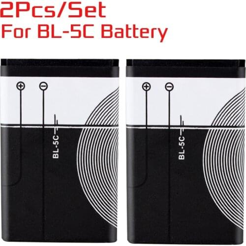 2X Phone Replacement 1020mah BL-5C Battery For Nokia 1112 1208 1600 1100 1101 n70 n71 n72 n91 e60 6600 6270 6086 Backup Batteria