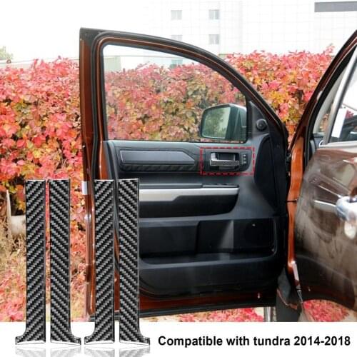 4Pcs Door Handle Cover Dust-proof Carbon Fiber Adhesive Inner Door Handle Panel Decor Sticker for Toyota Tundra 2014-2018