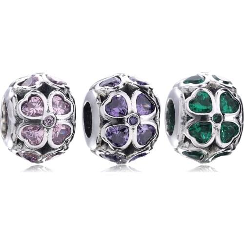 Ajax 925 Sterling Silver Heart Lucky Clover Beads Charms For Bangles Women Bijoux Femme Decoration