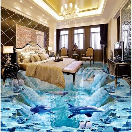 Free Shipping 3D waterproof custom flooring mural waterfall whale painting amusement park bedroom flooring sticker