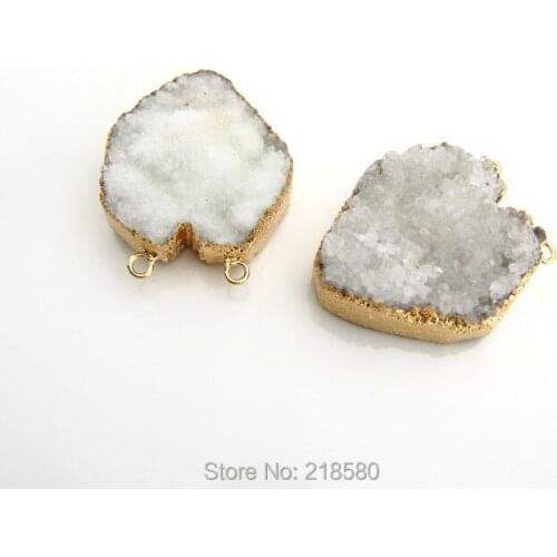 C150122001 Gold Electroplated White Druzy Drusy Crystal Heart Pendant