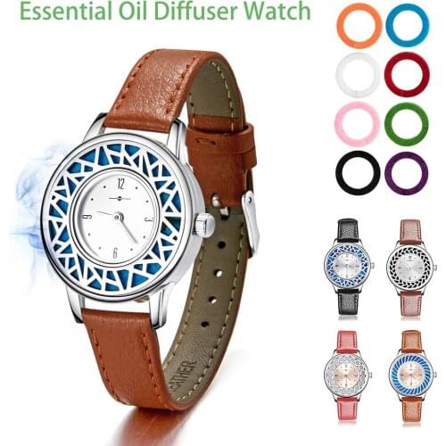 Wholesale stainless steel essential oil diffuser watch bracelet aromatherapy leather waterproof watch jewelry fragrance