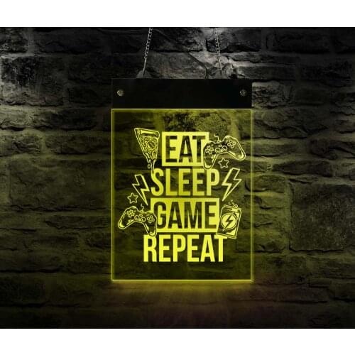 Eat Sleep Game Repeat LED Neon Sign Wall Hanging Gamer Lighting Wall Art Home Decor Rectangle Gaming Electric Display Sign Board