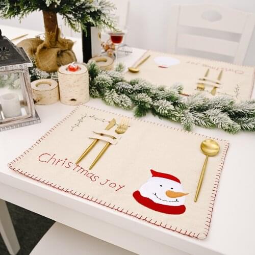 46*34cm Printed Cotton Linen Kitchen Placemat Dining Table Mat Coaster Pads Cup Mats Snowman Christmas Decoration Home Decor