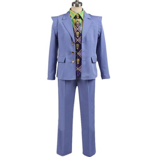 JoJo JoJos Bizarre Adventure Cosplay Kira Yoshikage Cosplay Costume Anime Cosplay Outfits Suits Blue Uniform Halloween Costumes