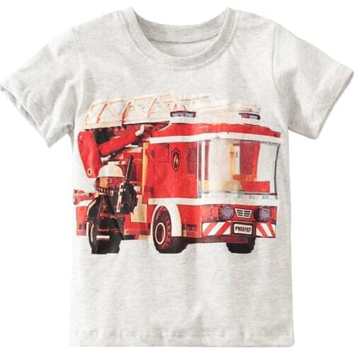 Little Maven New Summer Kids Clothing Short O-neck Gray Red Fire Truck Printed Knitted Cotton Quality Boys Casual Tshirts Tee