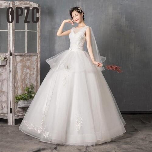Fashion Elegant Korean Style Sweet Lace Tank Sleeveless with slowe Ball Gown Wedding Dress 2020 New Simple estidos de noivas 7