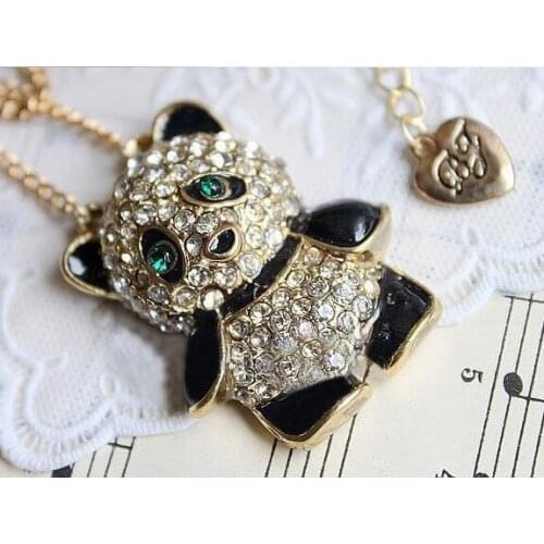 Fashion Rhinestone Crystal Panda Sweater Chain Girl Cute Animal Pendant Necklace