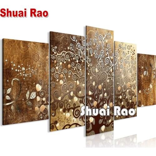 Modern Art 5D DIY Diamond Painting 5 Pieces"life Tree"Full Square Round Diamond Mosaic inlaid pattern Embroidery Multi Panel