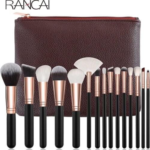 RANCAI Pro 15pcs Makeup Brushes Set Powder Foundation Eyeshadow Make Up Brushes Cosmetics Soft Synthetic Hair with Leather Case