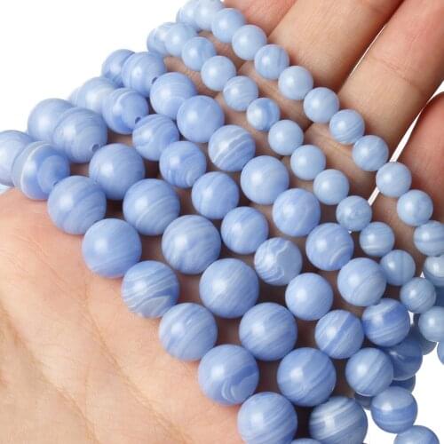 Natural Stone Blue Stripped Agates Onyx Beads Round Loose Spacer Beads For Jewelry Making DIY Needlework Bracelet Necklace 15"