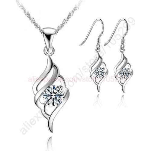 Newest Angle Wing Flying Nice 925 Sterling Silver Jewellery Pendant Necklace Korea Stylish Earring Jewelry Sets+18" Chain