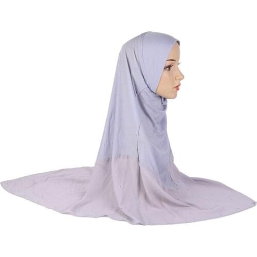 New Popular 2020 Softy Light Summer Material Solid Color Beaded 100*100cm Big Size Islamic Hat Muslim One Piece Long Hijab