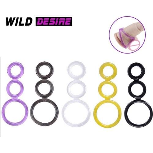 New Triple 3 Male Ring On Cock Scrotum Lock Ring Soft Silicone Penis Ring Cockring High Elasticity Penis Sleeve Sex Toys for Men