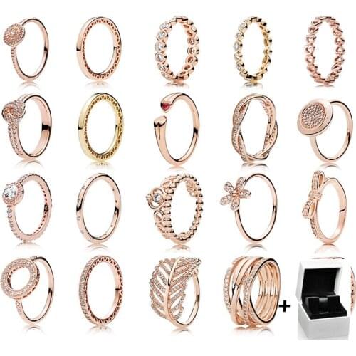 NEW 100% 925 Sterling Silver Fashion Personality Popular Charms Original Rose Gold Ring Fit Women Jewelry Wholesale with Box