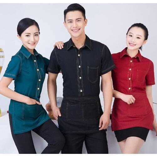 Hotel Catering Waitress Summer Uniform Hot Pot Shop Women Work Clothes Short Sleeve Cafe Bakery Waiter Men Overalls Jacket H2327