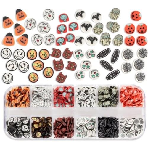 12 Grids Halloween Soft Polymer Clay Mini Resin Fillings Glitter Epoxy DIY Resin Jewelry Fillers Craft
