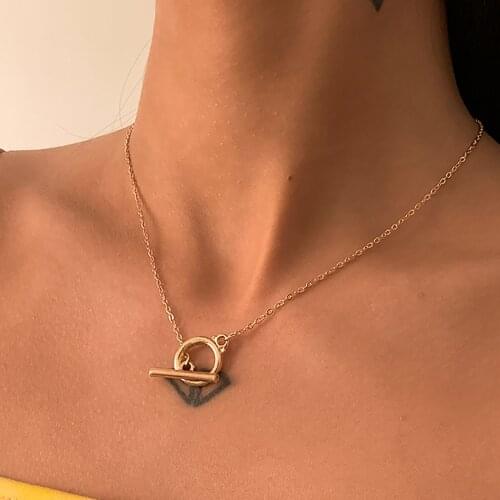Popular Womens Golden Toggle Buckle Lasso Necklace Fashion Retro Simple Metal Pendant Necklaces Glamour Girl Jewelry Lover Gift