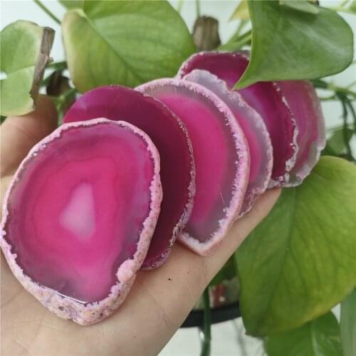 Dropshipping Natural Dyed pink agate slice stones and crystals coasters for home decoration or pendant jewelry