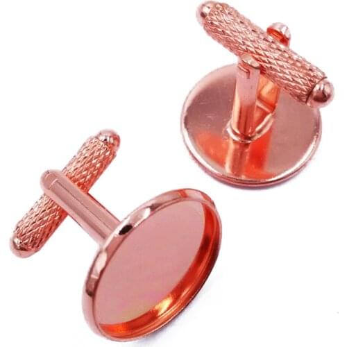 Rose Gold Color 12mm 14mm 16mm 18mm 20mm Round French Cufflinks Blank Setting Trays Bezel Base Cabochon Cameo Jewely CL013