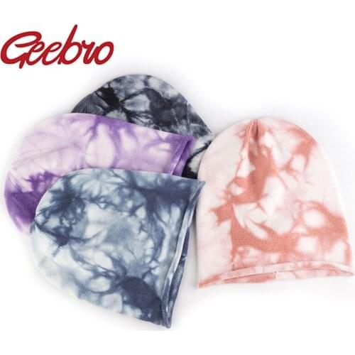 Geebro New Winter Women Tie Dye Cashmere Beanie Men Ladies Warm Slouchy Knitted Ribbed Plain Winter Hat Soft Knit Beanie