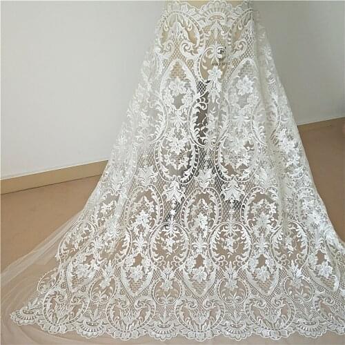 Sposa Lace Newest Heavy Embroidered Lace Fabric Wedding Dress Fabric Bridal Lace Fabric With Glitter Sequins Sell 1 Yard