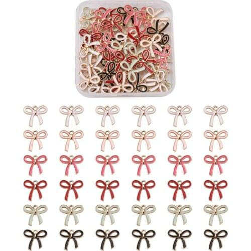 48pcs/box Light Gold Plated Alloy Pendants Bowknot Enamel Charms for DIY Jewelry Bracelet Necklace Earrings Making Accessories