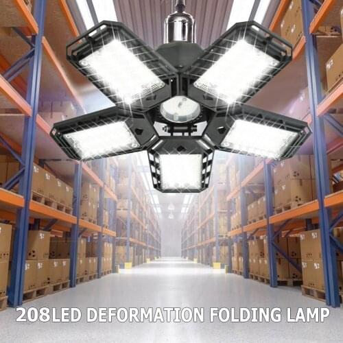 6500K LED Garage Lamp E27 Lamp Head Deformable Folding Adjustable Ceiling Lamp Workshop Lights Flower Light Decoration Accessory