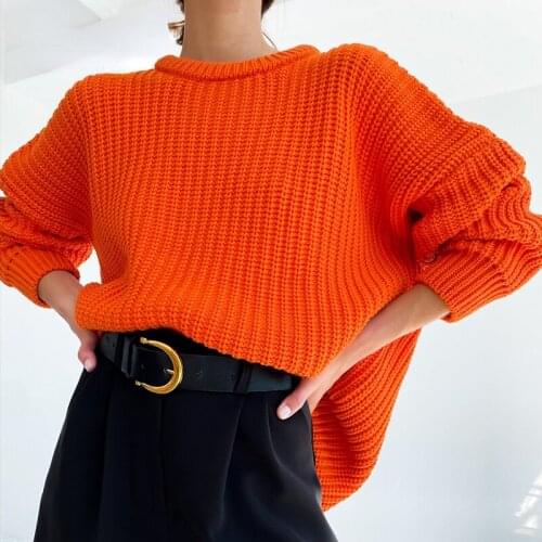 Oversized Long Sleeve Female Orange Sweater Autumn Casual O-neck Winter Pullover Women Office Purple Ladies Basic Jumper