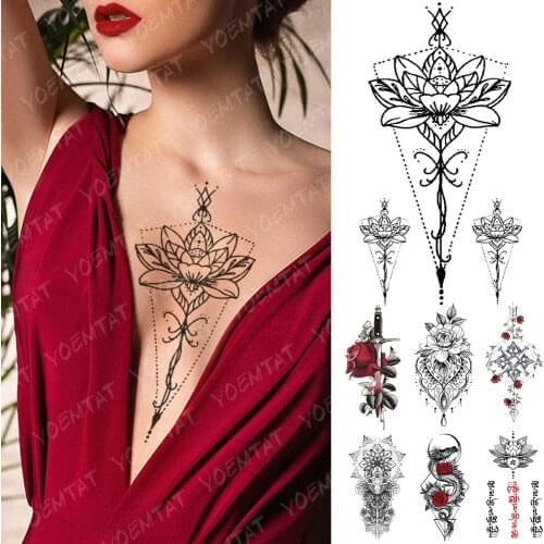 Waterproof Temporary Tattoo Sticker Lotus Flowers Lace Rose Sword Flash Tattoos Dragon Totem Body Art Arm Fake Tatoo Women Men