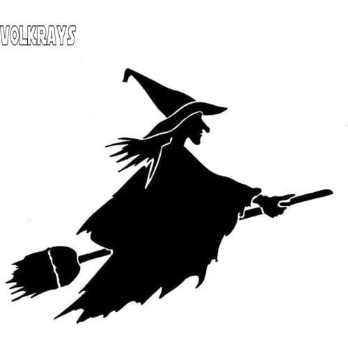 Volkrays Creative Car Sticker Witch on Flying Broom Funny Accessories Reflective Sunscreen Vinyl Decal Black/Silver,10cm*15cm