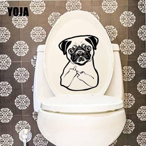 YOJA 16.4X22CM Funny Pug Dog Finger Pet Puppy Toilet Decal Home Decor Wall Stickers T5-1539