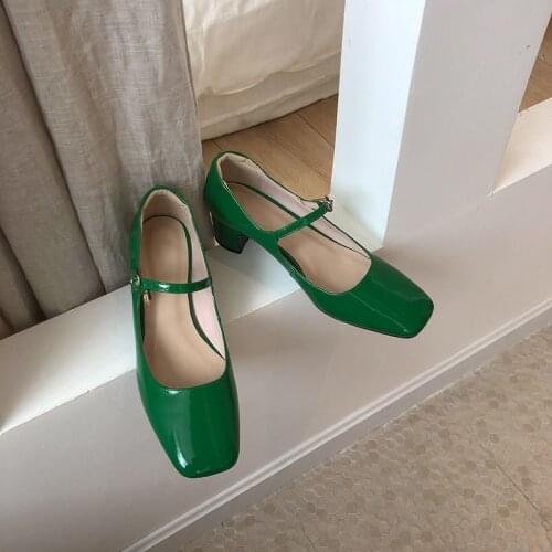 New French retro Mary Jane inside and outside full leather bag with square toe mid-heel fashion womens shoes