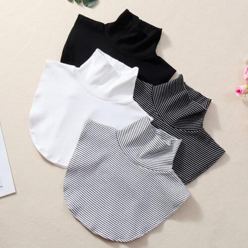 Ladies Turtleneck Ribbed Knitted False Fake Collar Autumn Winter Windproof Solid Color Detachable Scarf Wrap