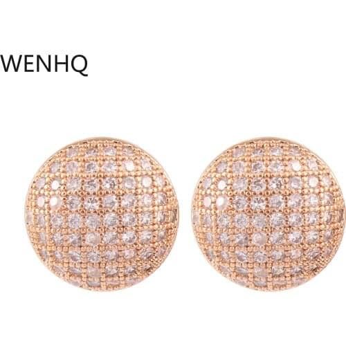 WENHQ AAA Cubic Zircon Clip on Earrings Women Fashion Luxury Round Shape No Pierced Earrings Statement Cuff Earrings Ear Clip