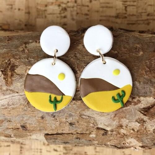 Sunshine West Cactus Desert Polymer Clay Dangle Earrings for Women Girl Modern Jewelry Western Style Cute School Friend Gift