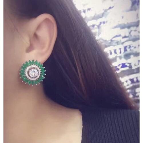 YAN MEI Women Fashion Round Flower Cubic Zirconia Earrings Romantic 3 Colors CZ Stone For Sale Christmas Gift GLE6400