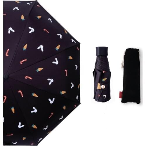Ultralight Mini Cartoon Carrot&Rabbit Umbrellas Rain uv Five Folding Clear Umbrellas For Womens Windproof Umbrella