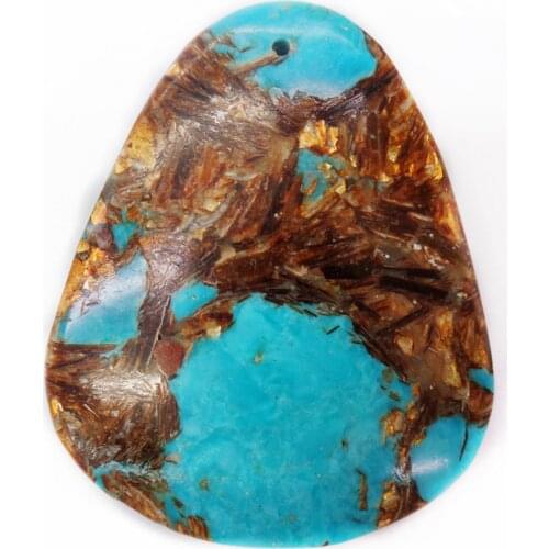 1Pcs 46x38x6mm Wholesale Blue And Bronze Sea Sediment Jasper & Pyrite Bell Pendant Bead DIY Jewelry Accessories S962