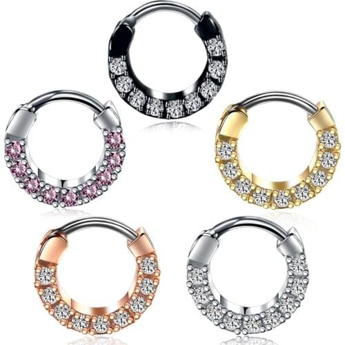 1Pc Titanium Rod Nose Septum Ring Clicker Piercing Earring 2021 Trend Zircon Hoop Cartilage Helix Piercing Body Jewelry for Teen
