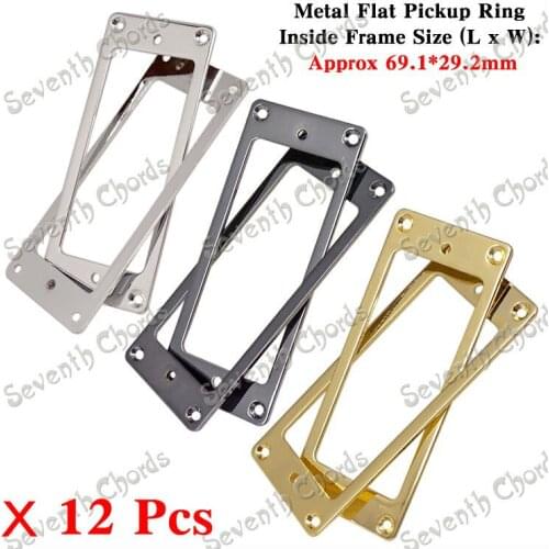 12 Pcs 3 Colors Mini Style Electric Guitar Flat Base Metal Pickup Humbucker Ring / Mounting Inside Frame Size:69mm x 29mm