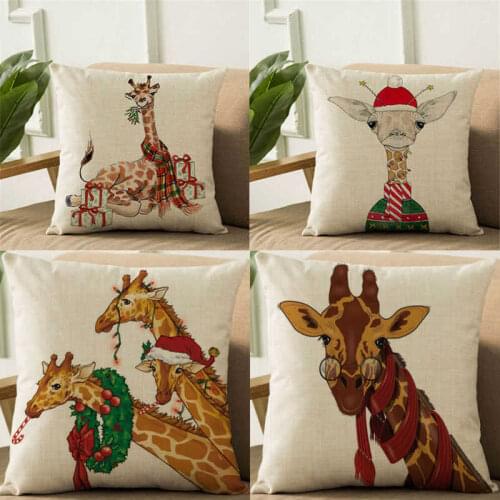 18" Inch Cotton Linen Christmas Pillow Cushion Home giraffe Décor Suit For Home Decorate