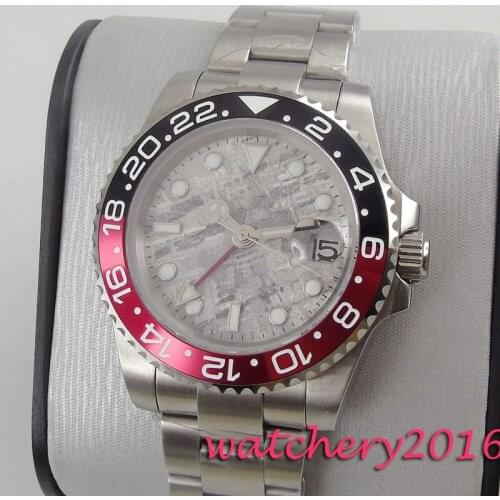 40mm BLIGER sterile gray dial GMT date sapphire glass automatic mens watch