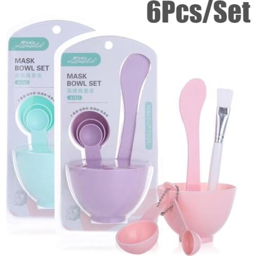 6Pcs/set Women Beauty Face Mask DIY Bowl Tools Kit Cosmetics Makeup Mask Brush Spoon Stick Kit Home Make Up Tool Random Color