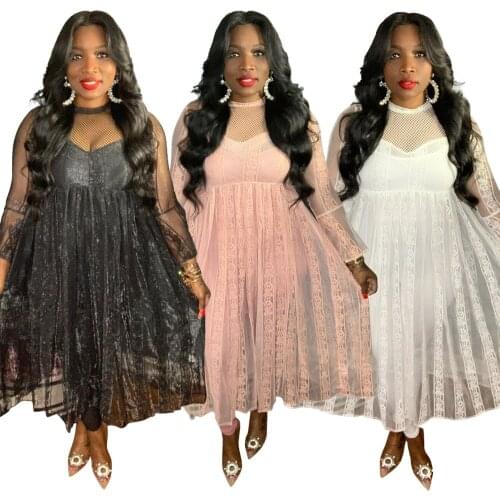 African Lace Dresses For Women Fashion Sexy Mesh See Through Robes Summer New Full Sleeve African Party Dress Vestidos Gown