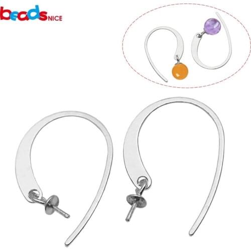 Beadsnice 925 Sterling Silver French Hook Drop Earring Findings Ear Wires with 3mm Round Setting for Earring Making ID34929