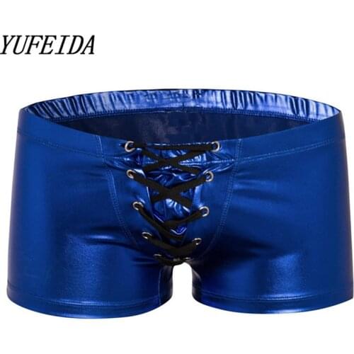 Mens Boxers Underwear Faux Leather Boxers PU Underpants Shorts Costumes Men Shorts Pants Homme Comfortable Underpants