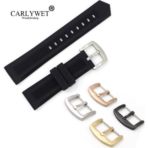 CARLYWET 20 22mm Black Silicone Rubber Straight End Watch Band Strap Belt With Silver Color Pin Buckle