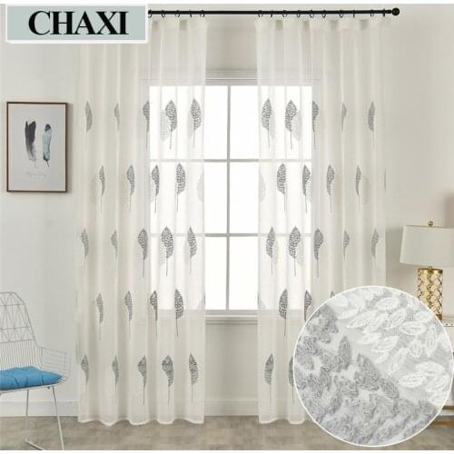 CHAXI Modern Window Tulle Curtains for Living Room Embroidered Leaves Pattern Sheer Curtains for Bedroom Blinds Kitchen Panel
